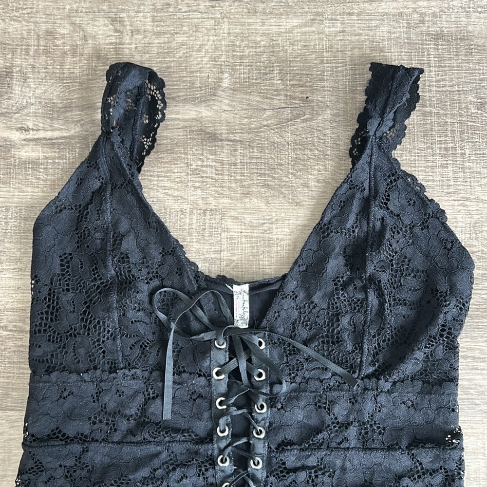 Free People Gazy Eyes Lace-Up Bodysuit Black L - Picture 9 of 11